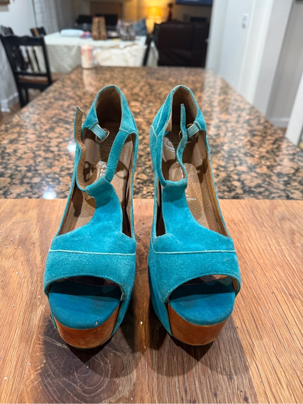 Jeffrey Campbell Turquoise Suede Platform Peep-Toe Heels